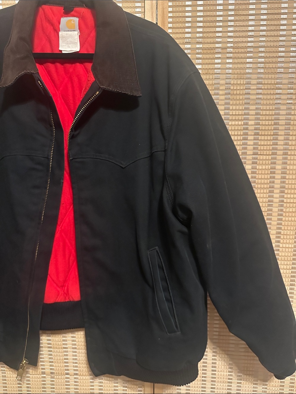 EUC! Vintage Carhartt Black Bomber Duck Detroit Work Jacket - Red Interior